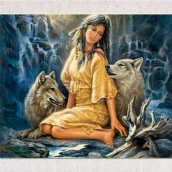 Mona Lisa diamond painting 50x40cm: meisje met wolven
